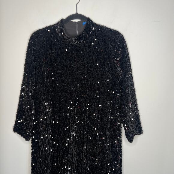 J. McLaughlin Black Velvet Sequin Shift Leeza Mini Dress Size Medium - Picture 5 of 12